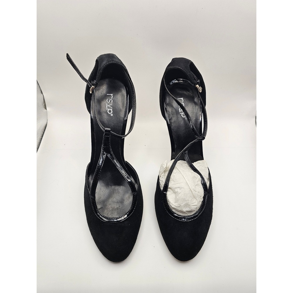 RSVP Lois Black Suede Patent Platform Pumps Ankle Strap Heels ZP407 Size 8 M